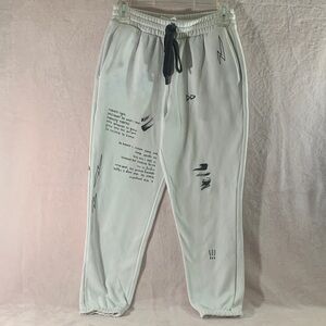 Fabletics Maddie Unisex Stylish White with Black Graphic Jogger Pants